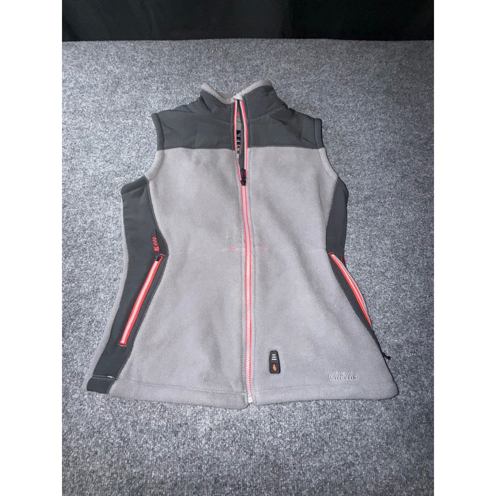 Cabelas Gerbing Heated Fleece Vest Gray Red WindShear Mens Small